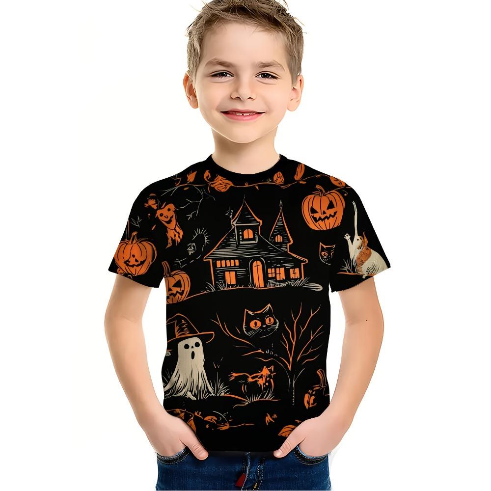 Girl Clothes Funny Terror Pumpkin Graphic T Shirt Boys Girls Halloween Short Sleeve Tops Tees Halloween Gift Party T-Shirt