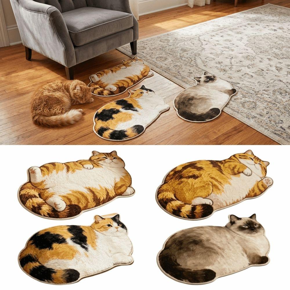 2D Printed Cat Shape Floor Mat Crystal Velvet Bedside Carpet Animal Area Rug Bathroom Floor