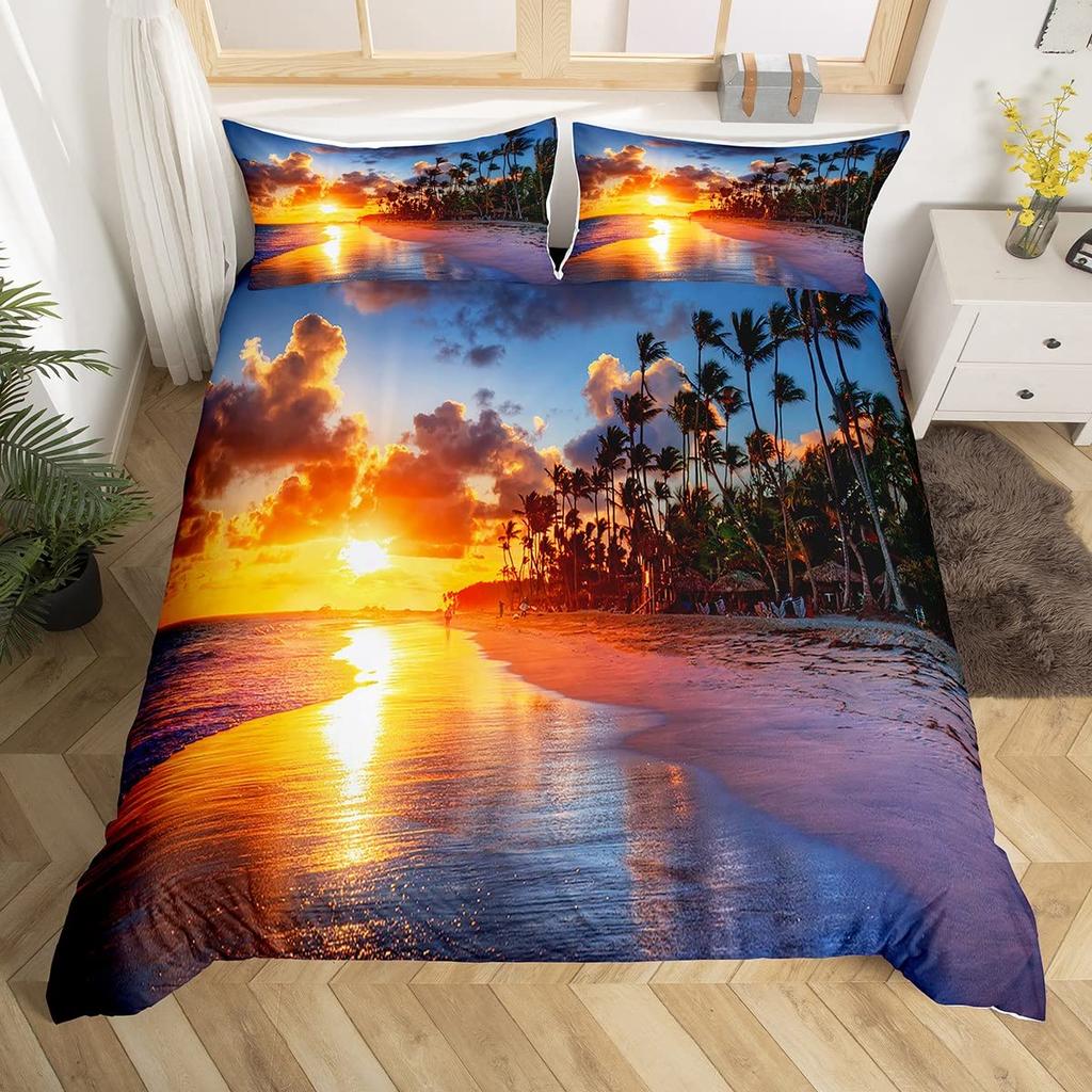 Sunrise Sunset And Sea Duvet Cover Sets For Teens Lightweight Quilt Covers Sea Coastal Nature Pattern Bedding Set Bedroom Decor