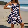 Женское модное повседневное платье без рукавов с круглым вырезом и цветочным принтом для пляжа