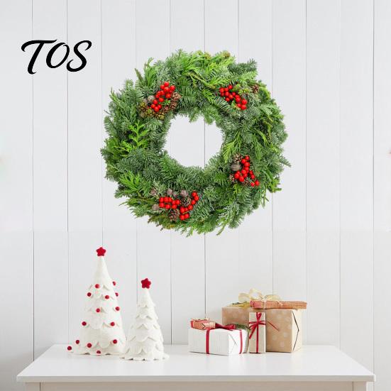 Christmas Wall Stickers Garland Sticker, Pine And Cypress Branch Decal with Red Berries & Customizable Party Supplies Cones, Peel Stick Xmas