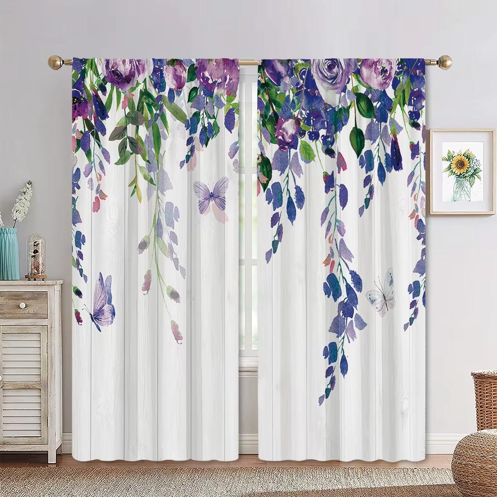 2 панели Европейский пасторальный стиль Минималистский Ветер Растительные Шторы, Зеленые Листья Цветочные Шторы для Гостиной, Спальни, Декоративные