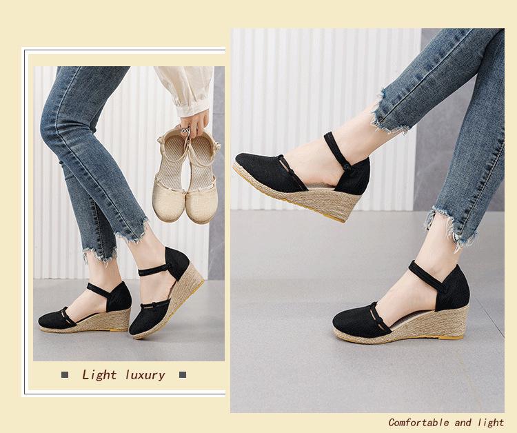 Women's Versatile Korean-Style Breathable Wedge Sandals with Buckle Strap for Summer Travel