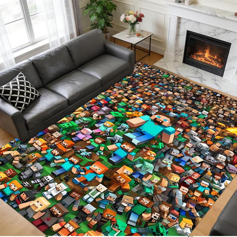 Minecraft Print Crystal Velvet Plush Rug Anti?Slip Wear?Resistant Floor Carpet For Indoor Household Home Decoration