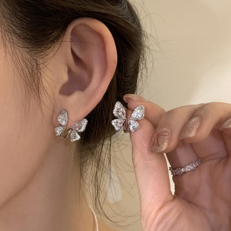 Elegant Zircon Butterfly Stud Earrings Women Sweet Personality Stud Earrings Daily Commute Fashion Commemorative Jewelry Gift