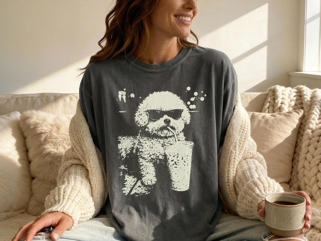 Bichon Frise Iced Coffee Comfort Colors® T-Shirt - Vintage Bichon Mom Dad Gift Tee - Bichon Owner T - Bichon Lover Gift - Dog Mom Summer
