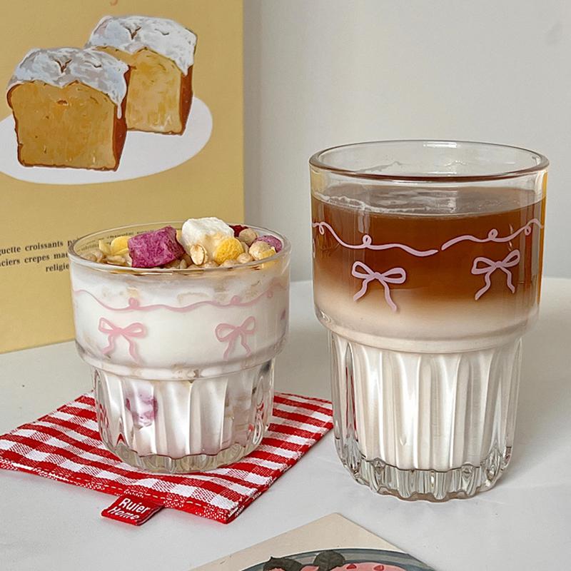 500 мл/16 унций Милая стеклянная кружка-термос с бантом Летняя бутылка для воды Бант с крышками и соломинкой Кофейные чашки для бабл-чая Кофе со льдом Стакан для сока