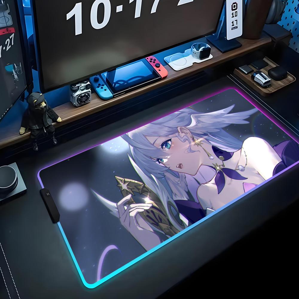 Robin honkai Коврик для мыши RGB Игровой коврик для мыши Большой светодиодный коврик Настольный коврик для ПК Светящийся коврик для мыши Большие коврики для клавиатуры Настольный ковер С подсветкой