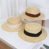 Flat Topped Straw Hat for Women In Summer Wide Brimmed Sun Protection Hat for Beach Shade