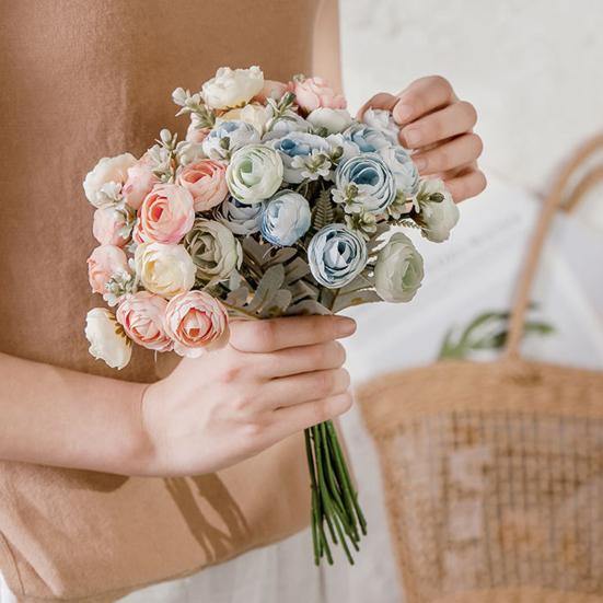 1 Bouquet Artificial Tea Bud Flower 18 Heads Non-withering Realistic No Watering