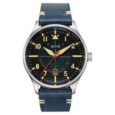 Автоматические мужские часы Hawker Hurricane Kent с кожаным ремешком Sussex с синим циферблатом AV-4094-02