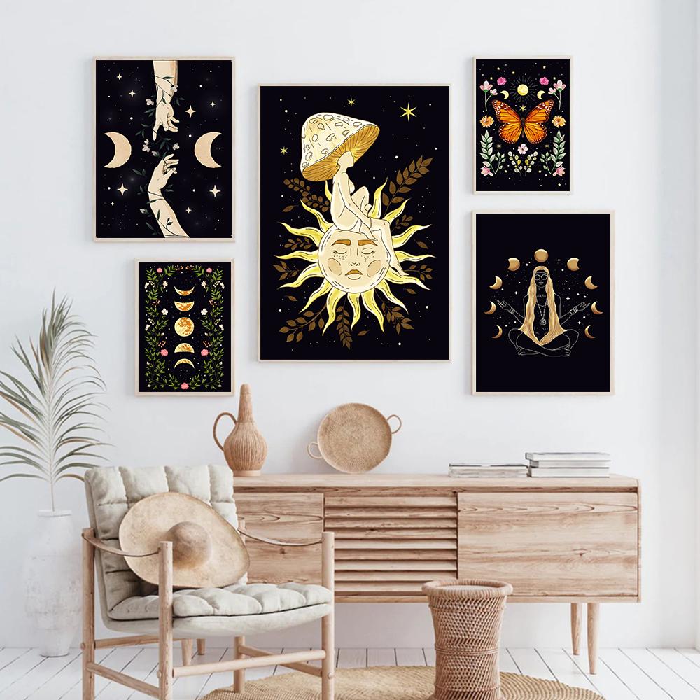 Эстетический Винтаж Ведьма Хиппи Девушка Плакат Принт Ведьма Создание Стены Ретро Абстрактная Холст Картина Комната Домашний Декор