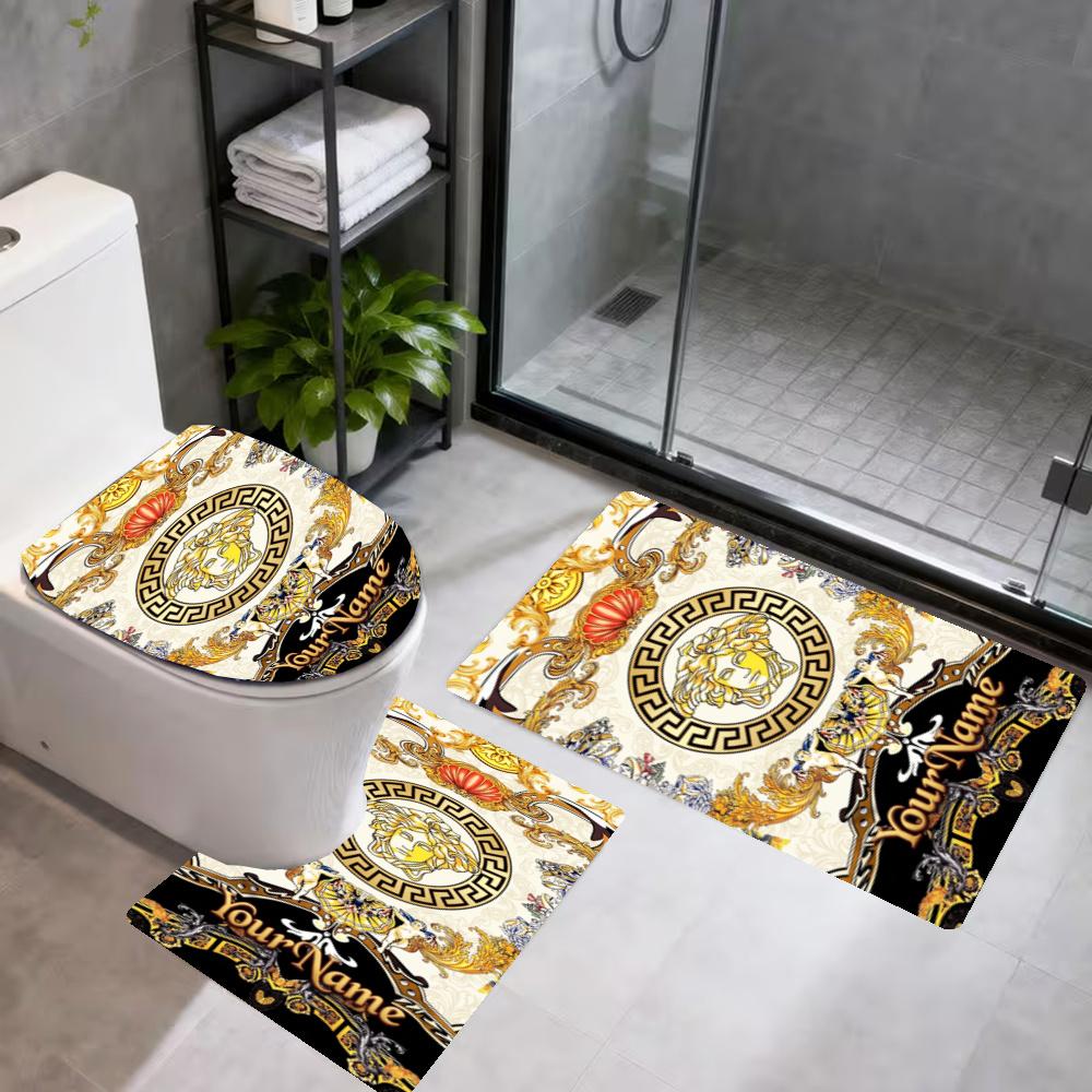 Versace Customize Your Name 3Pcs Bathroom Mat Set Toilet Lid Cover Ushaped Foot Mat Nonslip Floor Mat Decor For Bathroom
