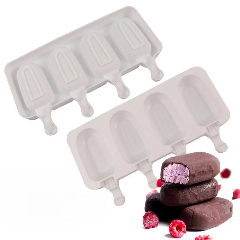 1PC 4-link Big Pudding Ice Cream Silicone Mold DIY Oval Stick Ice Mold Chocolate Mold Baking Accessories