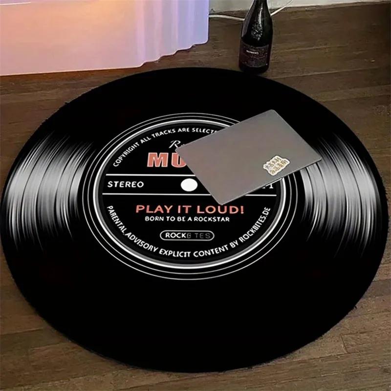 Play It Loud Music Record Area Rug, Vintage Round Rock Style Mat, Soft Non-slip Durable Carpet For Music Fans Home Indoor