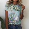 Summer 3D Flower Print Female Short Sleeve T-Shirt New T Shirt for Women's Clothes Fashion Tops
