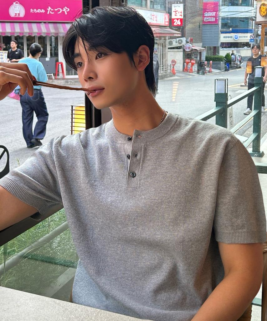 MINDBRIDGE [On] Washable Henley Neck Semi-Oversized Short Sleeve Knit - 4 Colors