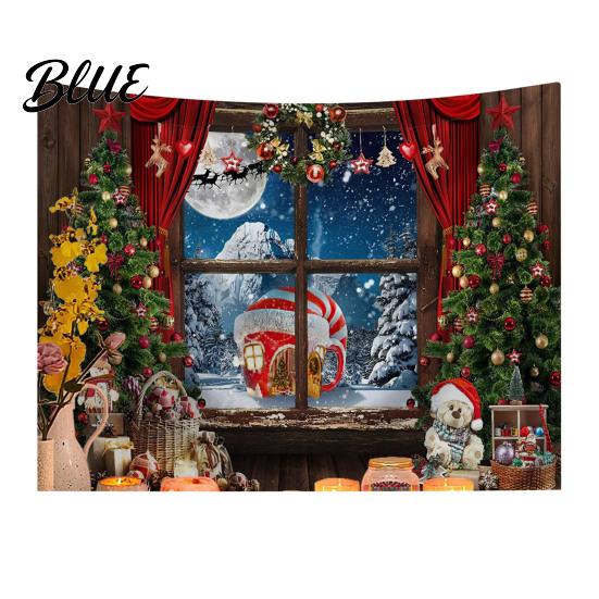 Christmas Wall Hanging Snow Scene Tapestry Holiday Backdrop Xmas Tree Cloth for Window Wreath Tapestry Bedroom Living Room 59x39 Inch Party