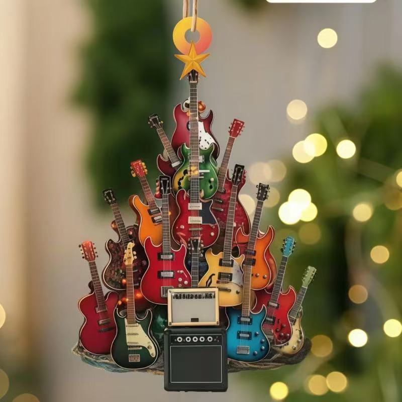 Theme Party Decoration Festival Gift For Friend New 2D Acrylic Guitar Christmas Tree Pendant Christmas Tree Decoration Supplies