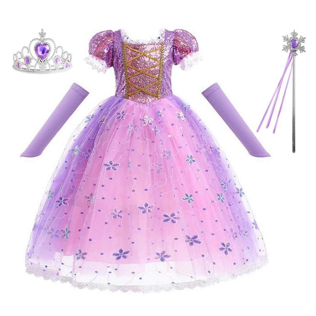 Маленькие Девочки Фиолетовая Принцесса Рапунцель День Рождения Косплей Хэллоуин Пасха Карнавал Маскарадное Платье Девочки Праздничное Платье Переодевание