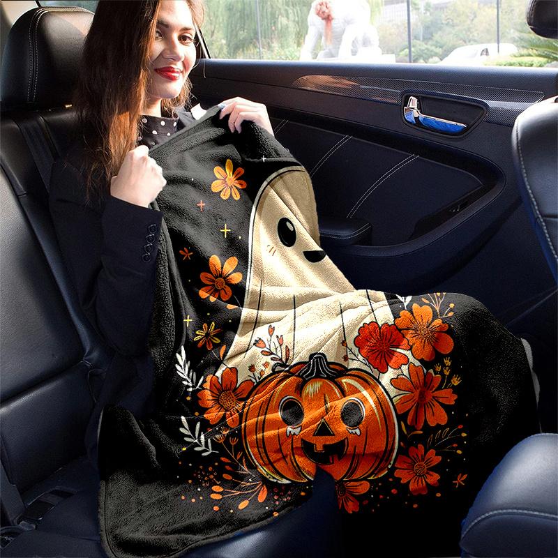 1pc Cartoon Ghost & Pumpkin Halloween Blanket Cartoon Throw for Home Decor, Gift Idea, Room Decoration, Living Room, Travel, Camping