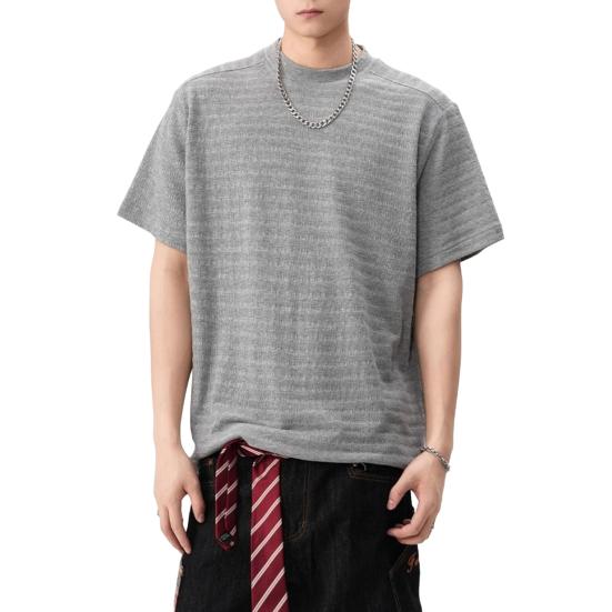 Мужская футболка с круглым вырезом и коротким рукавом, с 3D-полосатым жаккардовым узором, однотонная свободная летняя повседневная футболка