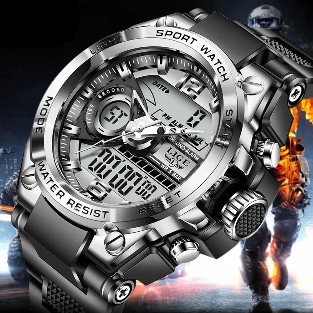 LIGE New Sports Men's Watches Top Brand Luxury Military Quartz Watch Men Waterproof