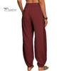 Женские повседневные брюки, эластичные, с высокой талией, однотонные шаровары с карманами, свободный крой, дышащие, длинные брюки, повседневная одежда