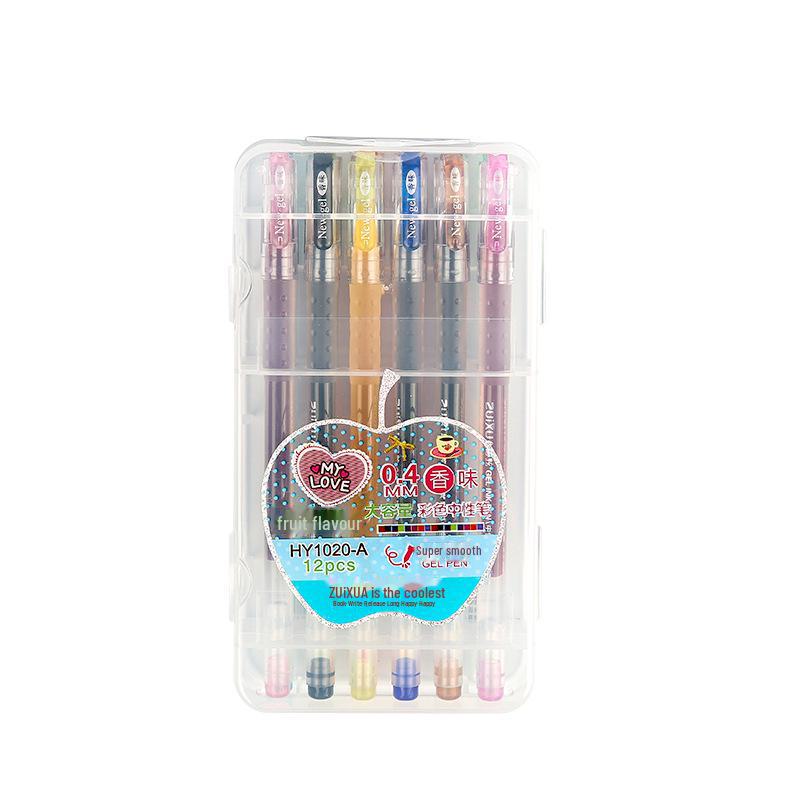 Giant 0.4mm Gel Pen Set - 12 Fruity Colors, Large Capacity, Ideal for Students & Signatures