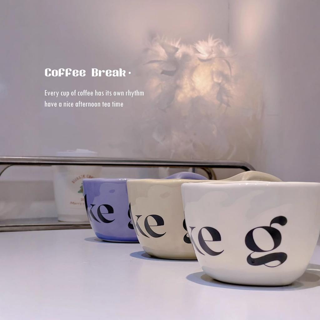Hand-Squeezed Happy Creative English Mug, Ceramic Cup Household Drinking Cup Personalized Breakfast Cup Coffee Cup