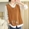 Knitted Vest Women Oversize Undershirt Sleeveless Vintage Loose Sweater Vest Linen Casual Round Neck Vest