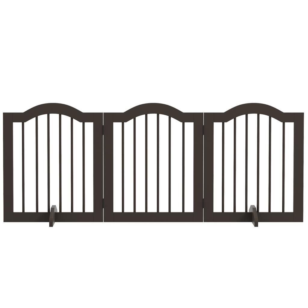 Dog Gate, 3 Panels, Foldable, Solid Wood and MDF, 154.5 x 29.5 x 61 cm, Coffee