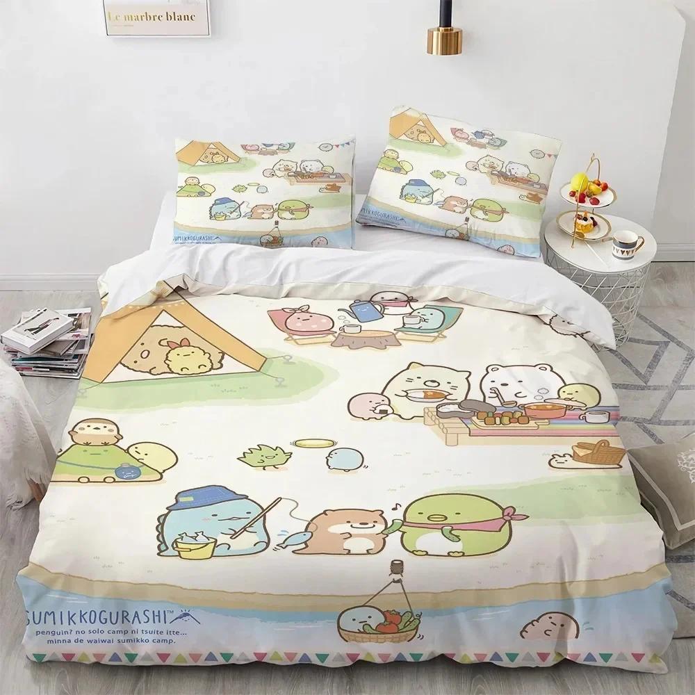 3D Печать Аниме Каваи Мультяшный Sumikko Gurashi 3D Пододеяльник Комплект Постельного Белья Одеяло Лен Домашний Декор Односпальный Двуспальный Кинг Квин