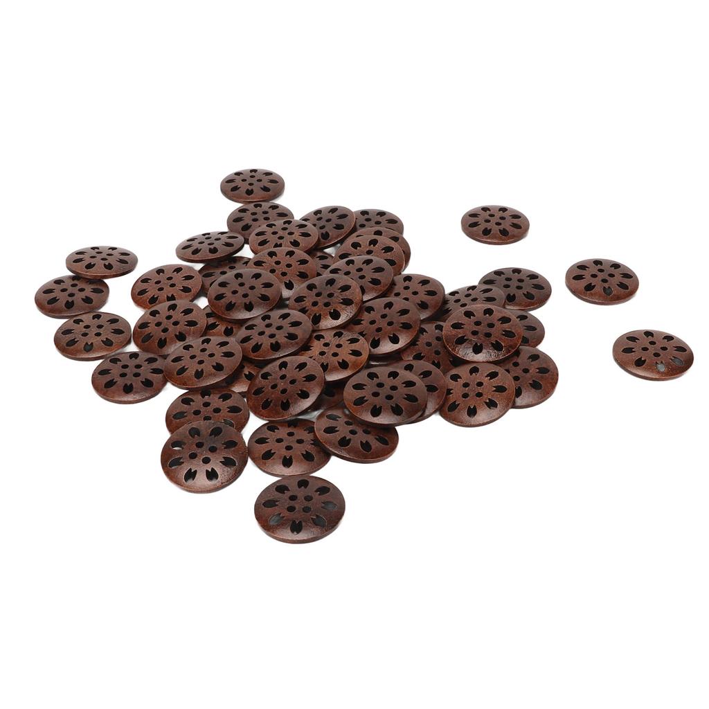 50 Pcs Wooden Buttons Vintage Beautiful 4 Holes Decorative Buttons for DIY Craft Sewing Clothing