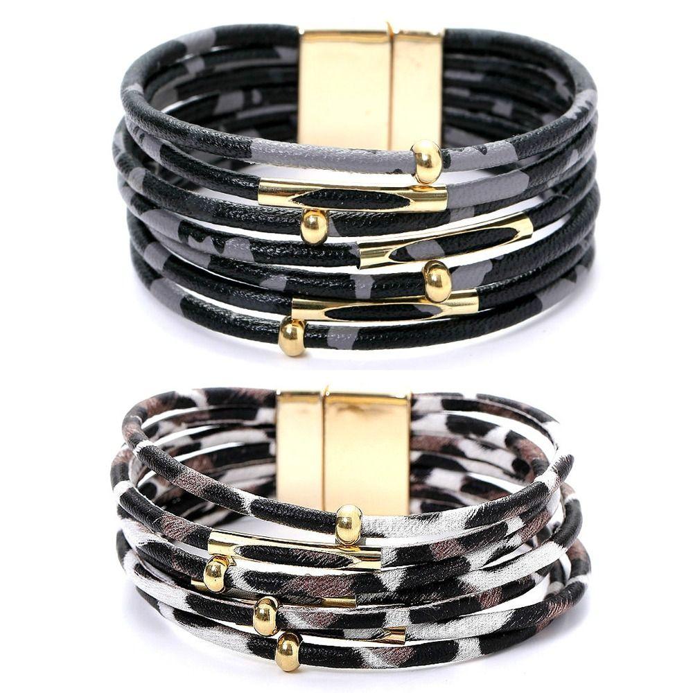 Multilayer Leopard Leather Bangle Jewelry Accessories Wide Wristband  Daily Wear