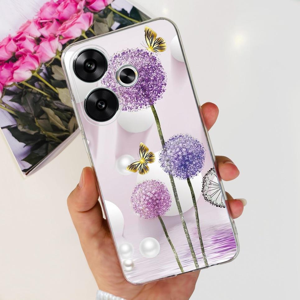 Flower Butterfly Women Fashion Back Cover For Xiaomi Redmi Turbo 3 Phone Funda Transparent Soft TPU Silicone Coque For Poco F6