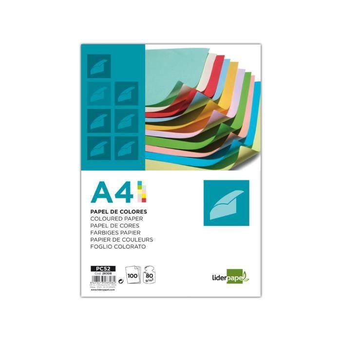 Papier couleur multifonction - LIDERPAPEL - A4 - 80g/m2 - 10 coloris assortis - 100 feuilles