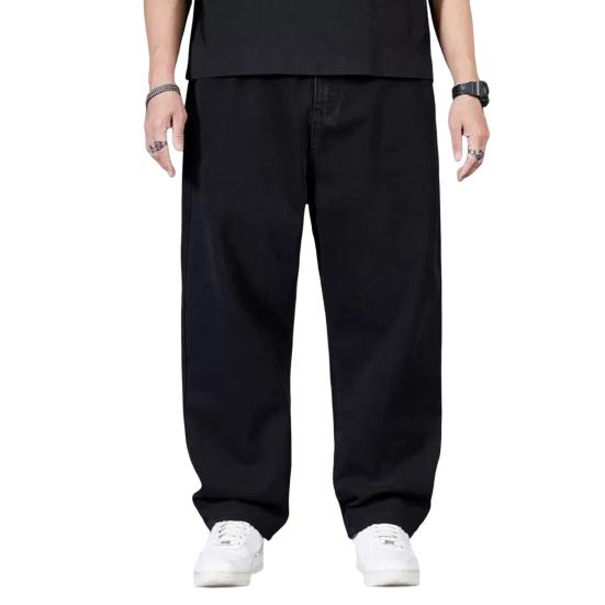 Мужские джинсы с высокой талией, однотонные сплайсированные джинсовые брюки с карманами, прямые, широкие, длинные брюки для повседневной носки