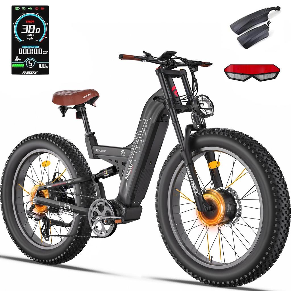 Freesky M530 Electric Bike, 2 * 1000W Dual Motor, 48V 30Ah Battery, 26*4.0'' Fat Tires, Range 120KM, Max 64 KM/H, Dual Suspension