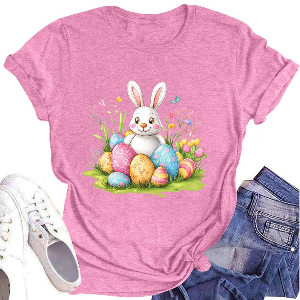 Women's Printed Round Neck Short-sleeved T-shirt Top