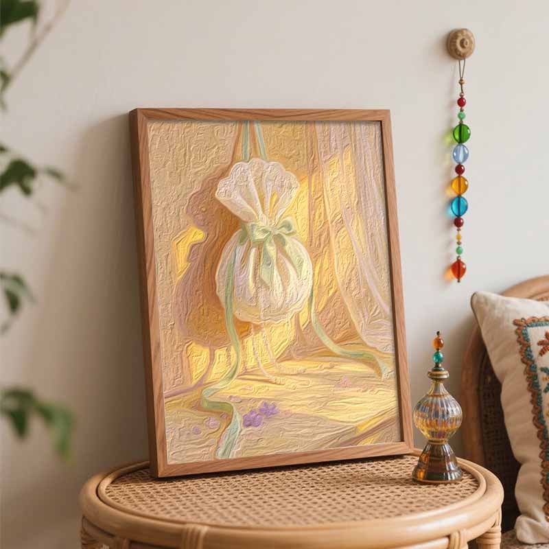 Oil painting digital art kit for DIY home decor with vintage lace pouch and pearl aesthetics wall art painting