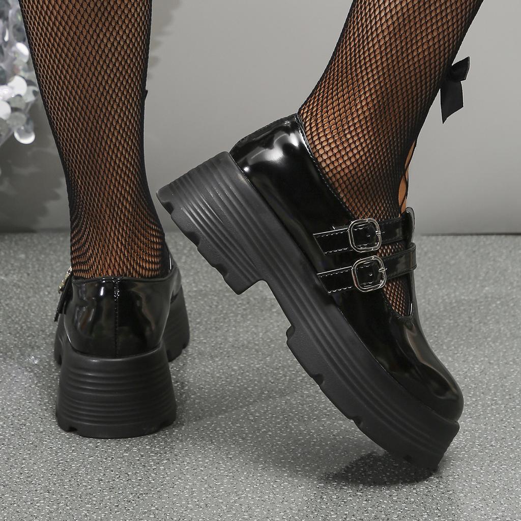 Модные туфли Мэри Джейн на толстой платформе женские лакированные туфли с двумя пряжками на ремешке женские черные белые толстые высокие каблуки туфли в стиле Лолита