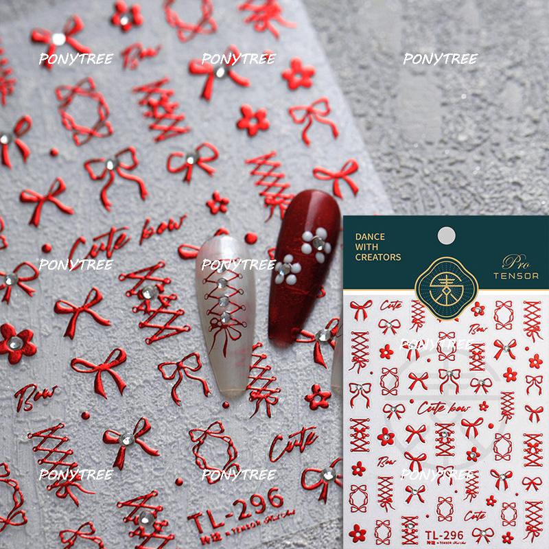 Delicate White Lace Bowknot Simulated Fabric Ribbon Silver Stamped Noble Rhinestone 5D Adhesive Nail Art Sticker Manicure Decal