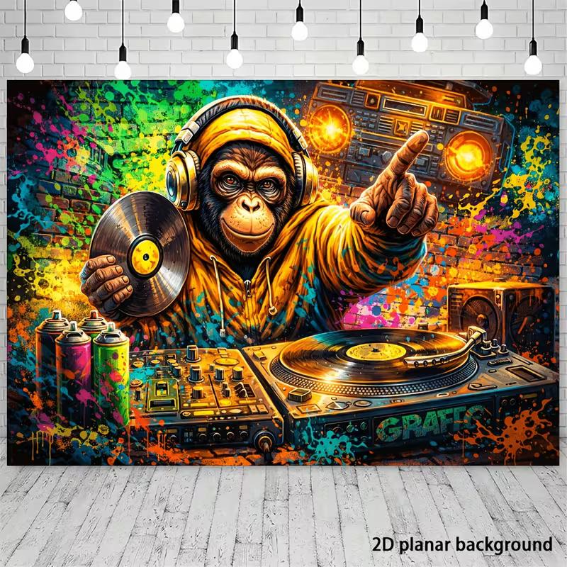 2D Street Art Ape DJ Spray Paint Graffiti Urban Birthday Photography Backdrop Decor