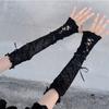 Women Lolita Jk Lace Fingerless Gloves Black Gothic Strapping Sunscreen Sleeve Clothing Accessories Elastic Mesh Punk Gloves