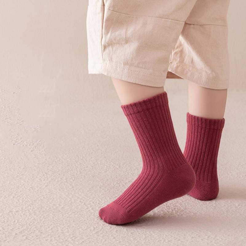 5Pairs/Lot Children'S Socks Candy Solid Color Kids Socks Fall Combed Cotton Student Mid-Tube Socks For Boys and Girls Spring Autumn