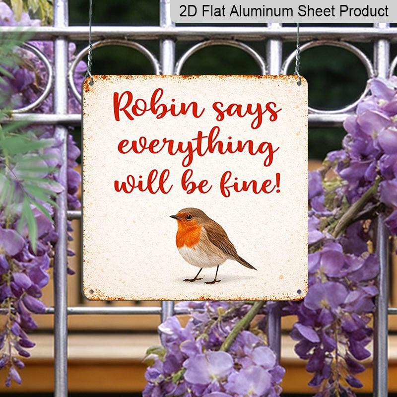 2D Flat, 1pc Vintage Red Robin Bird Wall Plaque - Aluminum Retro Robin Sign, Square Wall-Mounted Decoration Suitable for Gardens, Farmhouses, Cabins