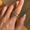 Stainless Steel Two-Color Zircon Interlocking Four-Ring for Women Men Hypoallergenic Stacking Finger Ring Party Jewelry Gift