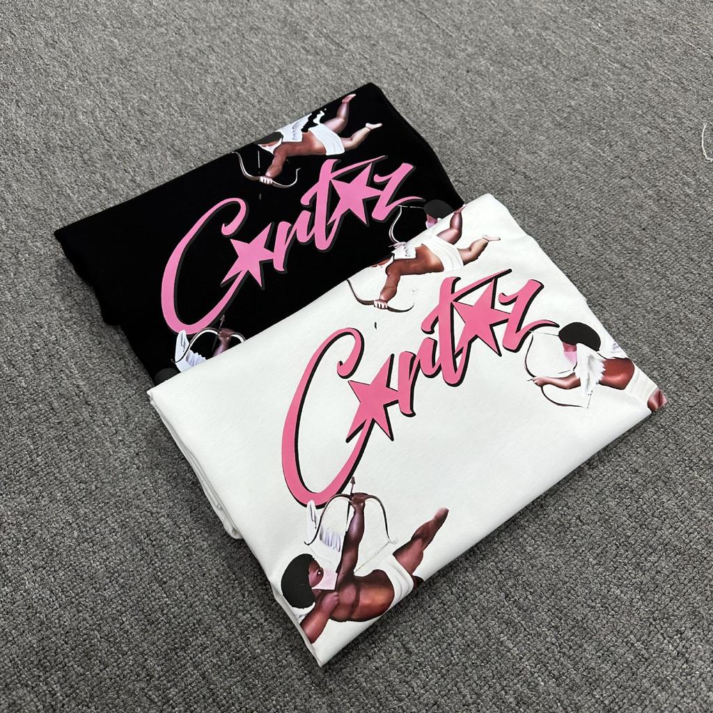 Cross-border series Alcatraz Cupid angel pink letter pattern print American high street hip hop short sleeve