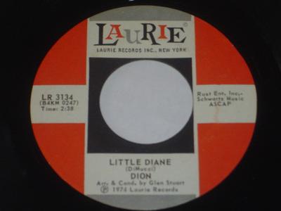 7-дюймовая пластинка DION - Little Diane LR3134 LAURIE 1974 США Рок Б/у